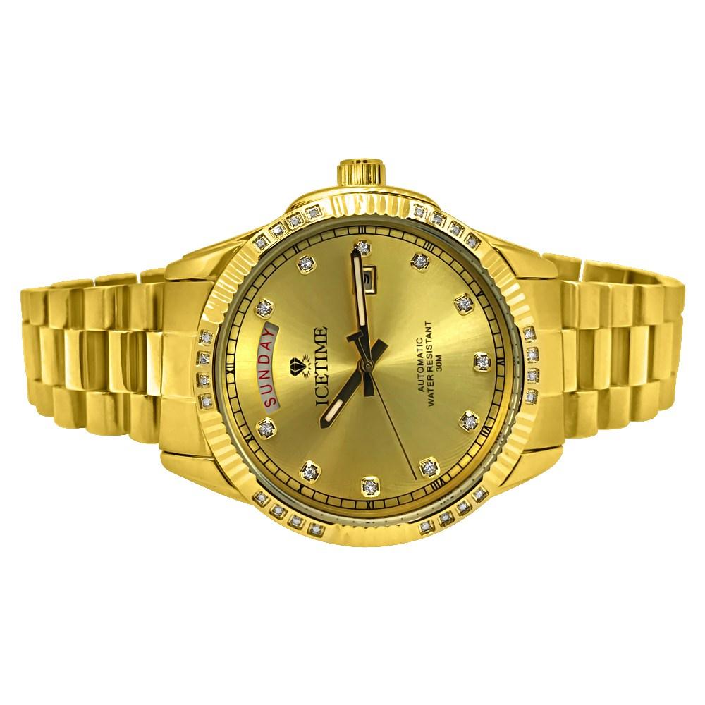 IceTime Falcon Gold Steel .12cttw Diamond Watch HipHopBling