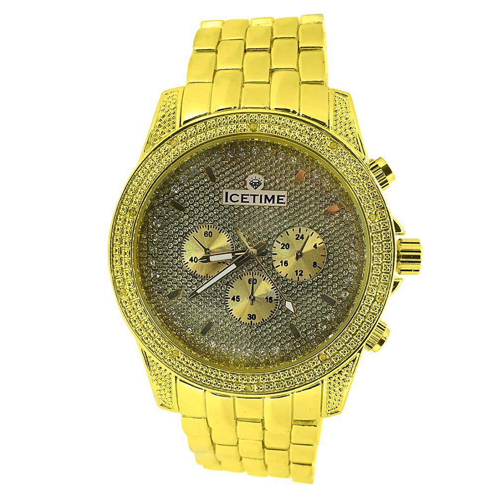 IceTime Storm Gold Hip Hop Watch .10ct Diamonds HipHopBling