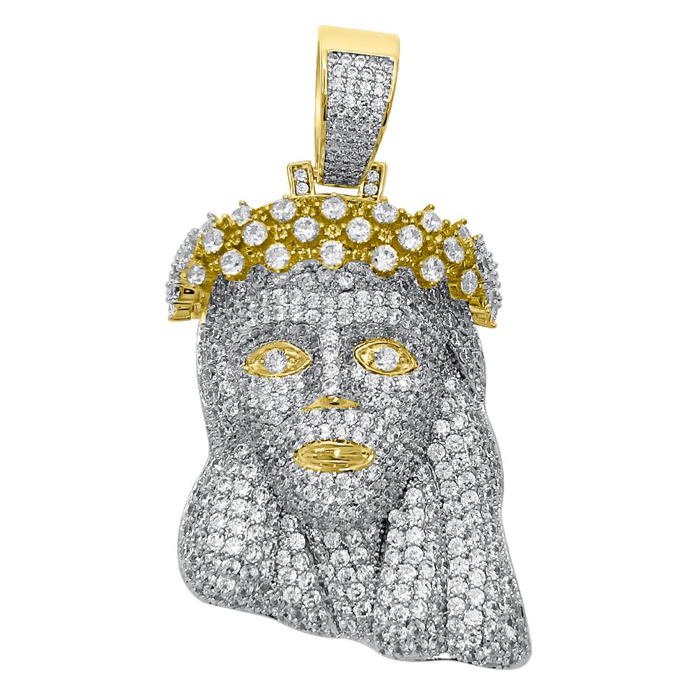 Icey Crown Of Thorns Jesus Piece VVS CZ Hip Hop Pendant Yellow Gold HipHopBling