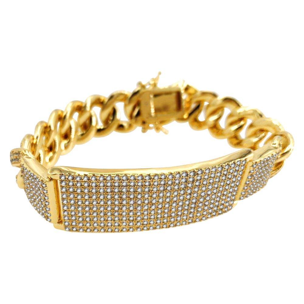 ID Cuban Bracelet Micro Pave Bling Gold Bracelet 7" HipHopBling