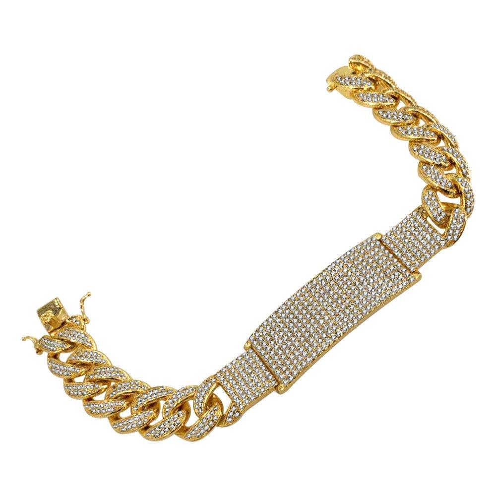 ID Cuban Bracelet Micro Pave Bling Gold Bracelet 7" HipHopBling