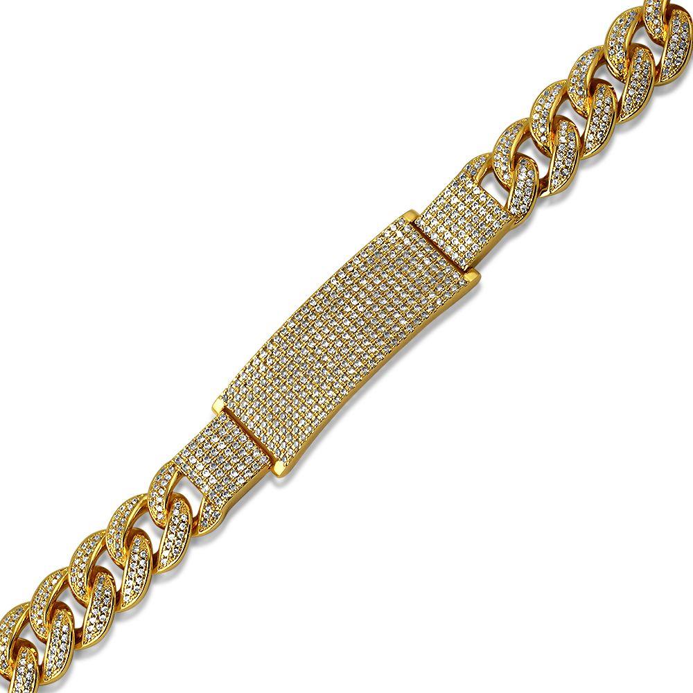 ID Cuban Bracelet Micro Pave Bling Gold Bracelet 7" HipHopBling