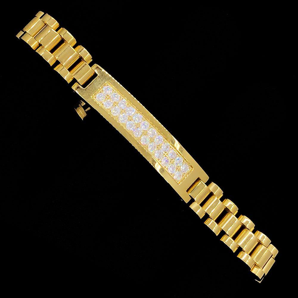 ID Iced Out Skinny Pres Hip Hop Bracelet Yellow Gold HipHopBling