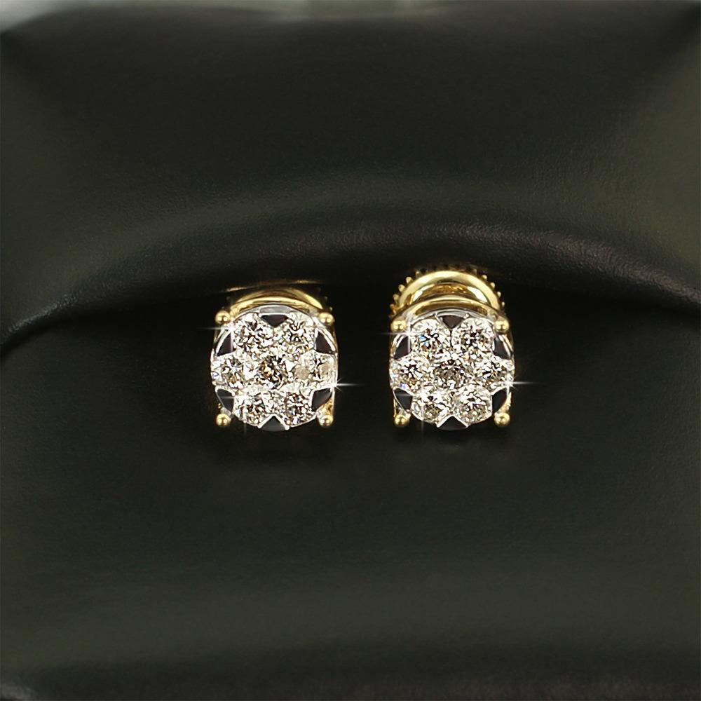 Illusion Stud Diamond Earrings .64cttw 10K Yellow Gold HipHopBling
