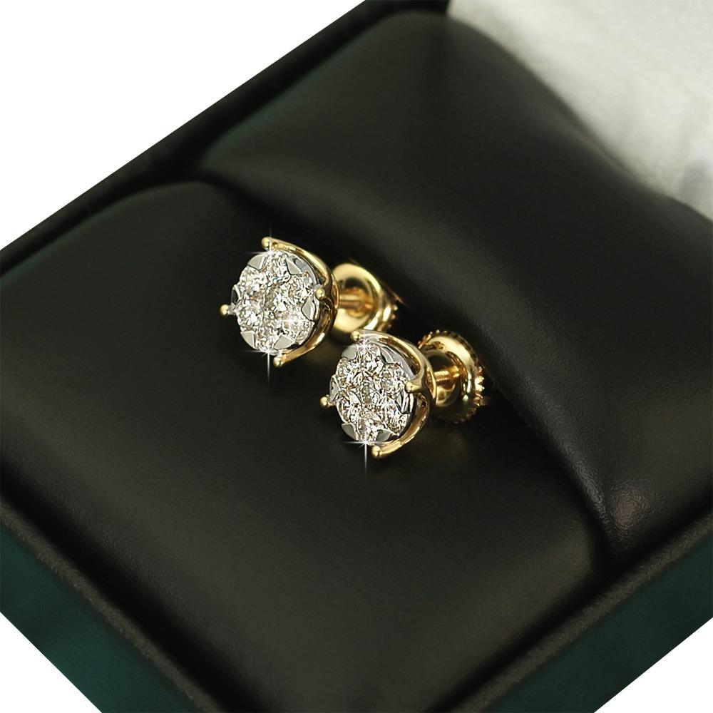 Illusion Stud Diamond Earrings .64cttw 10K Yellow Gold HipHopBling