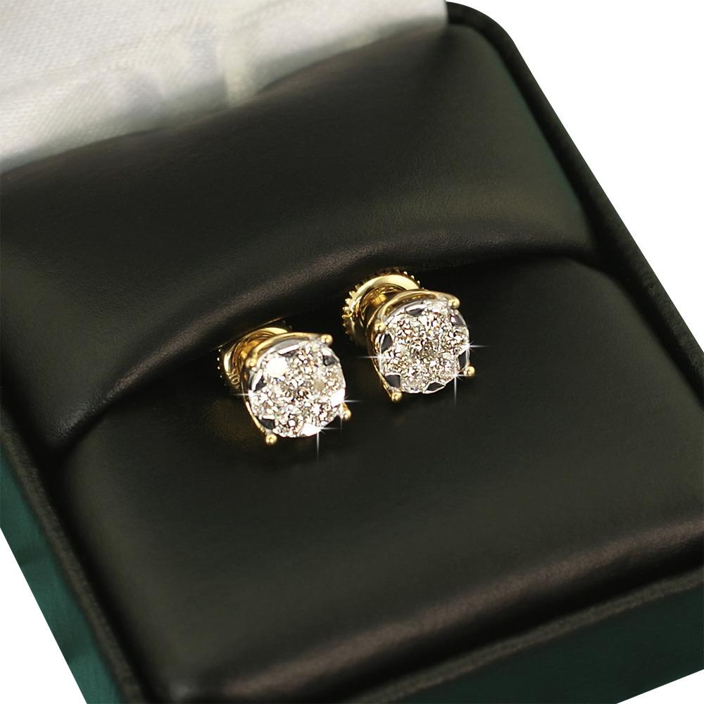 Illusion Stud Diamond Earrings .64cttw 10K Yellow Gold HipHopBling
