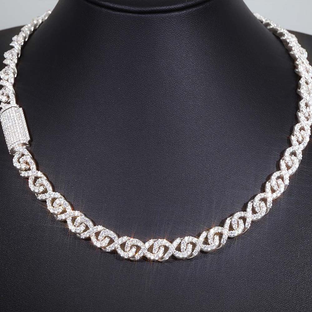 Infinity 10MM Moissanite Iced Out Chain .925 Sterling Silver 18" HipHopBling
