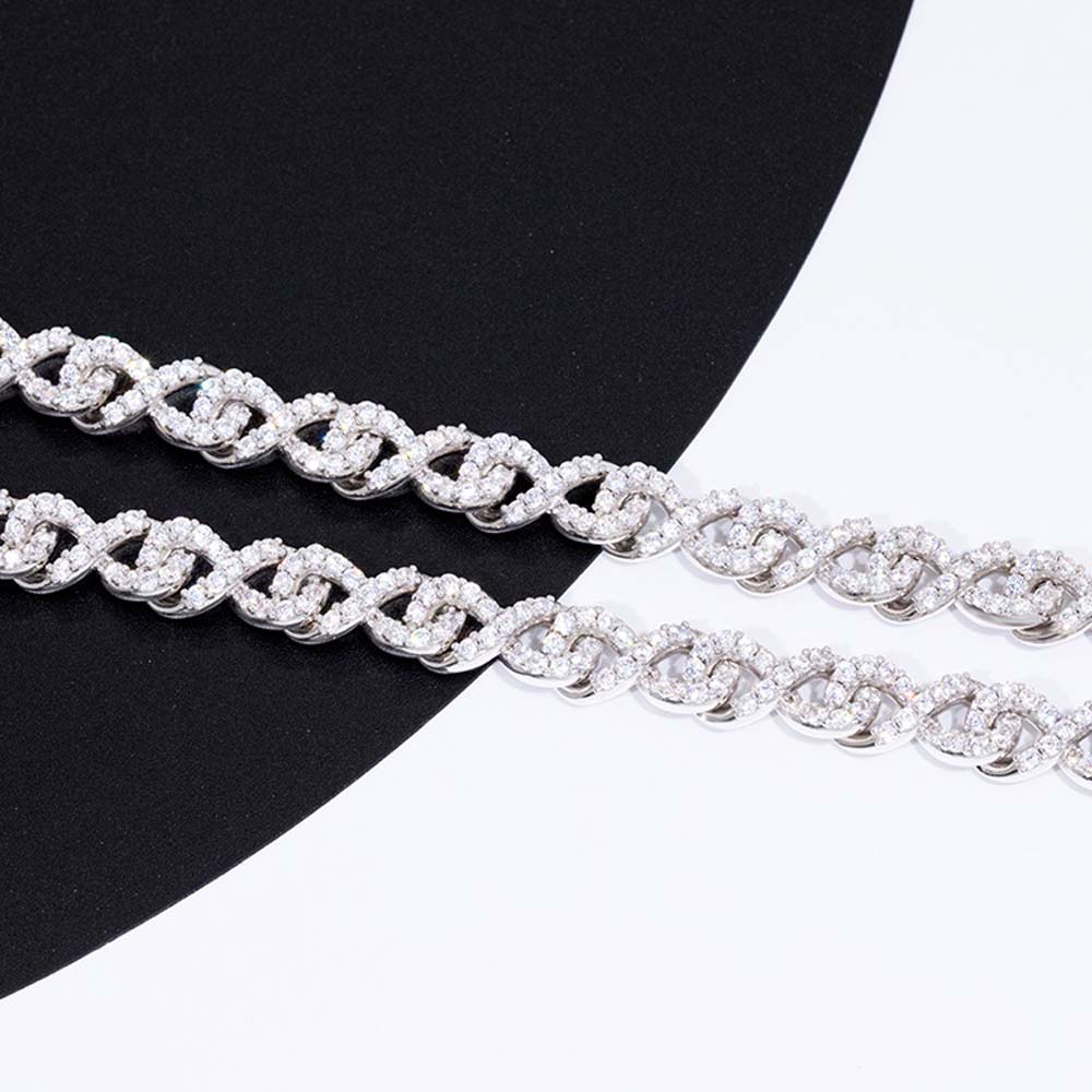 Infinity 10MM Moissanite Iced Out Chain .925 Sterling Silver 7" Bracelet HipHopBling