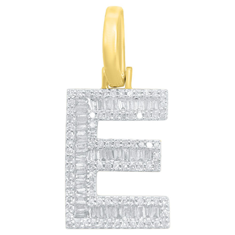 Initial Letter Baguette Diamond Pendant 10K Yellow Gold A - Z E HipHopBling