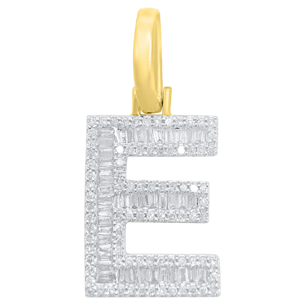 Initial Letter Baguette Diamond Pendant 10K Yellow Gold A-Z HipHopBling
