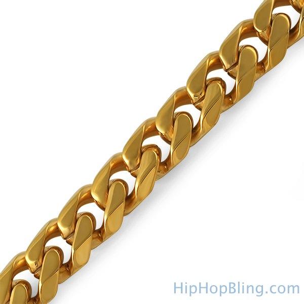IP Gold 10MM Cuban Thick Bracelet 316L Stainless Steel Box Clasp HipHopBling