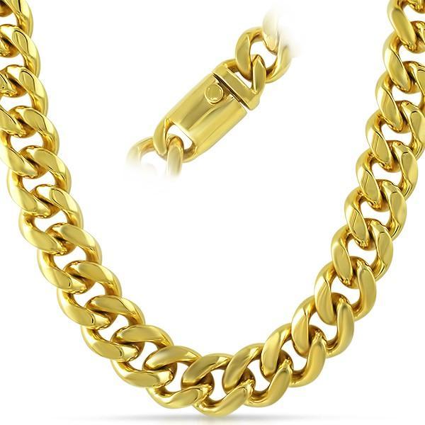 IP Gold Miami Cuban 316L Chain 15MM Box Clasp 24" HipHopBling