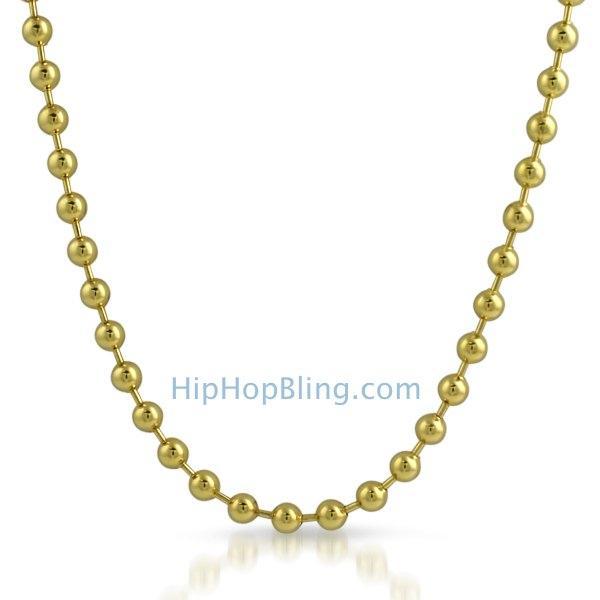 IP Gold Stainless Steel 6mm Bead Chain Necklace 36" HipHopBling
