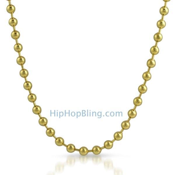 IP Gold Stainless Steel 6mm Bead Chain Necklace 36" HipHopBling