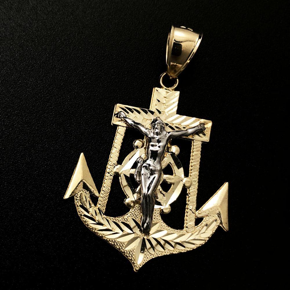 Jesus Anchor DC 10K Yellow Gold Pendant HipHopBling