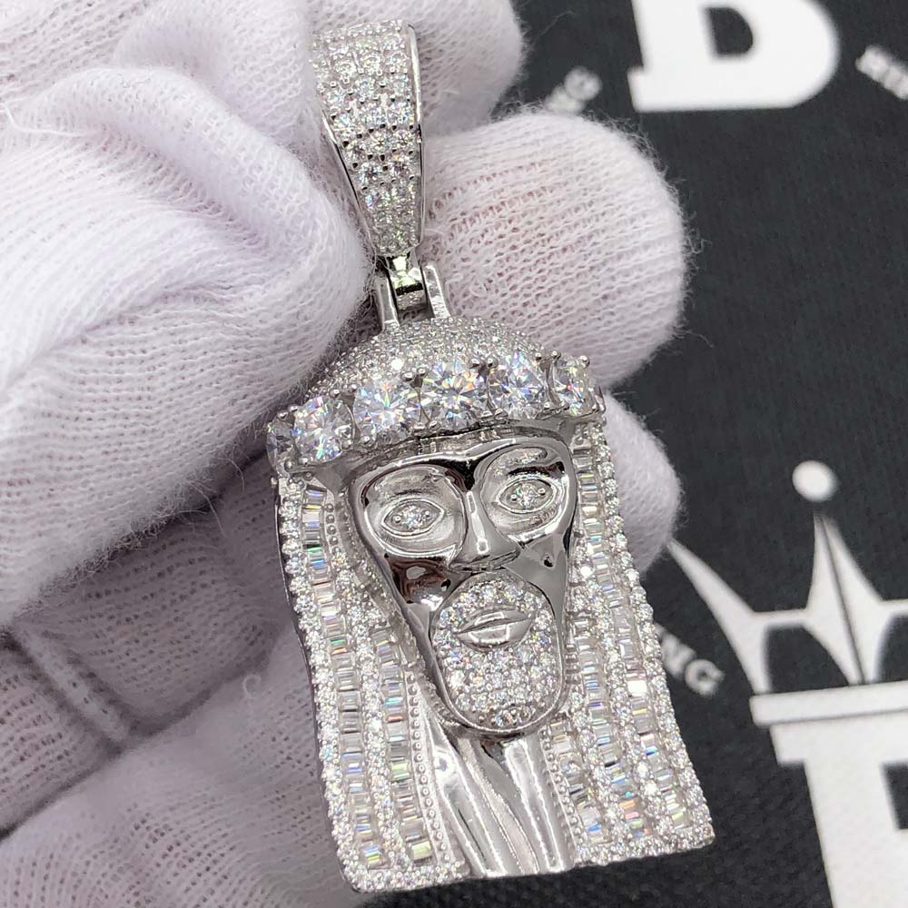 Jesus Baguette VVS Moissanite Pendant 4.77cttw .925 Sterling Silver HipHopBling