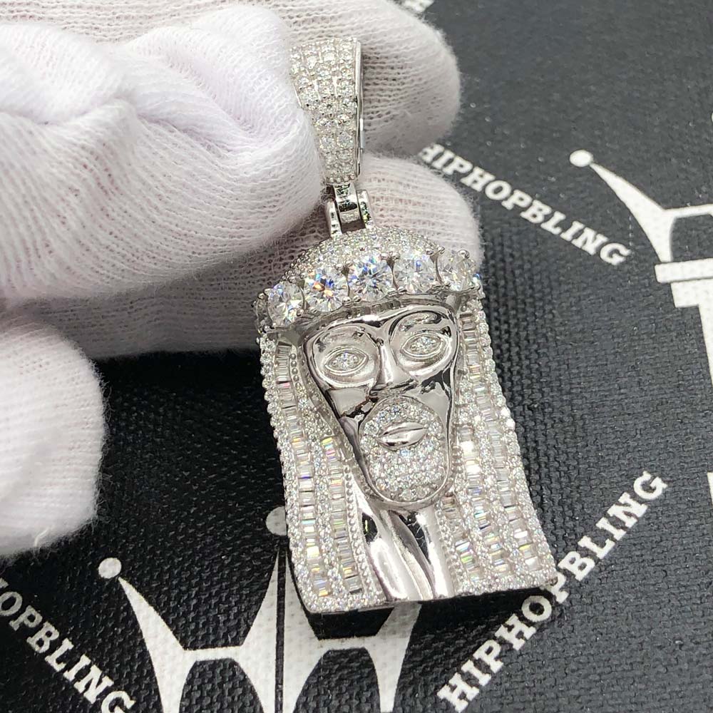 Jesus Baguette VVS Moissanite Pendant 4.77cttw .925 Sterling Silver HipHopBling
