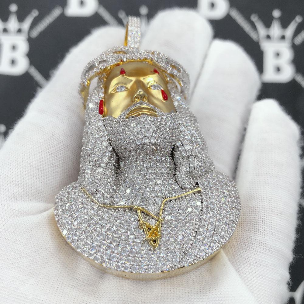 Jesus Bust 3D Tears CZ Hip Hop Bling Pendant Yellow Gold HipHopBling