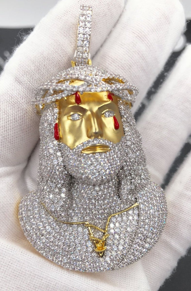 Jesus Bust 3D Tears CZ Hip Hop Bling Pendant Yellow Gold HipHopBling