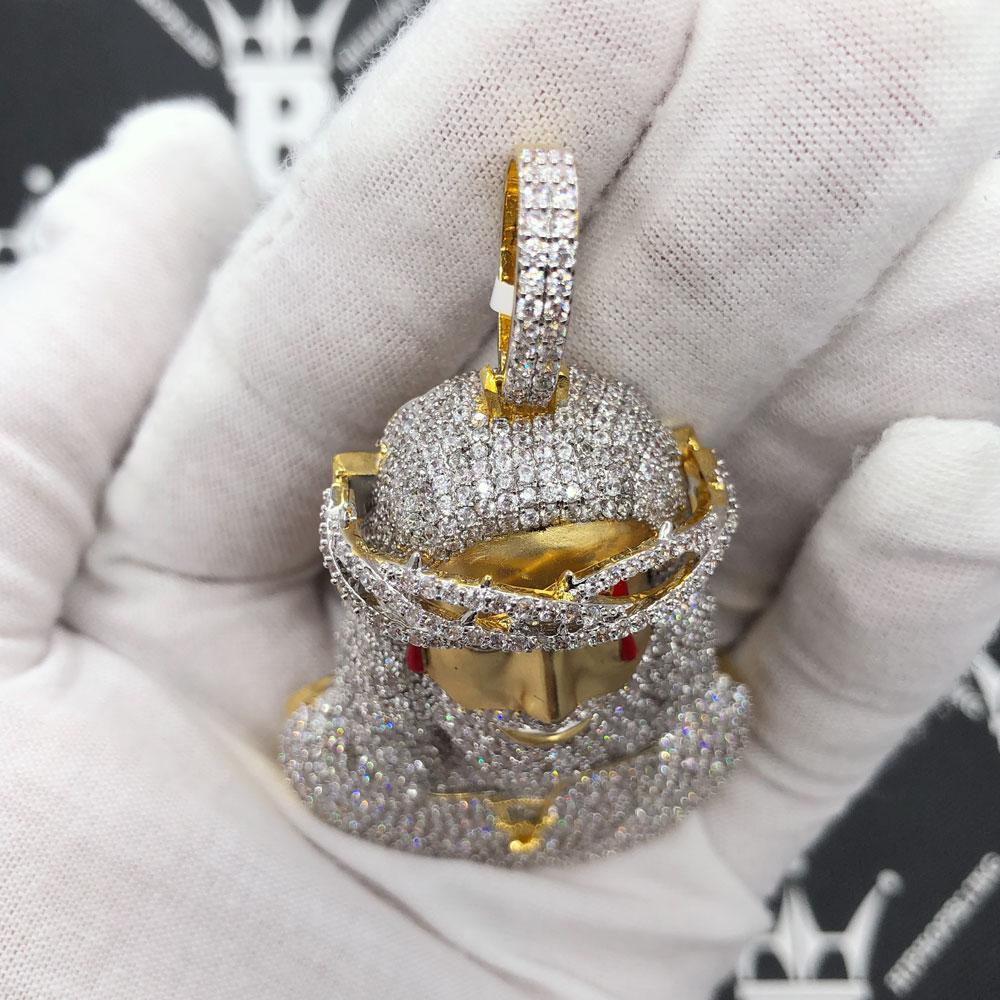 Jesus Bust 3D Tears CZ Hip Hop Bling Pendant Yellow Gold HipHopBling