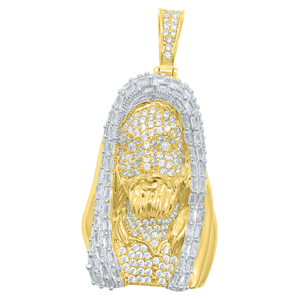 Jesus Bust Baguette CZ Hip Hop Iced Out Pendant Yellow Gold HipHopBling