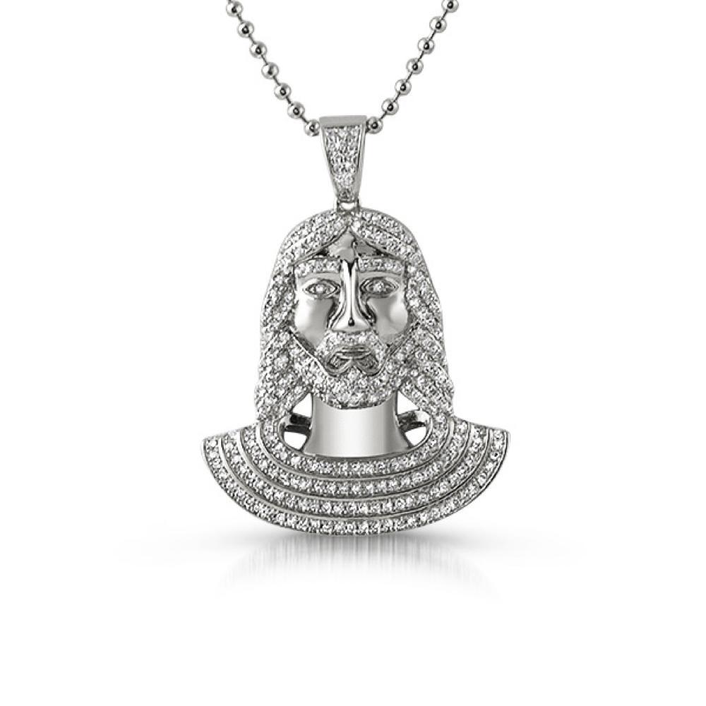Jesus Bust CZ Micro Pave Rhodium Pendant HipHopBling