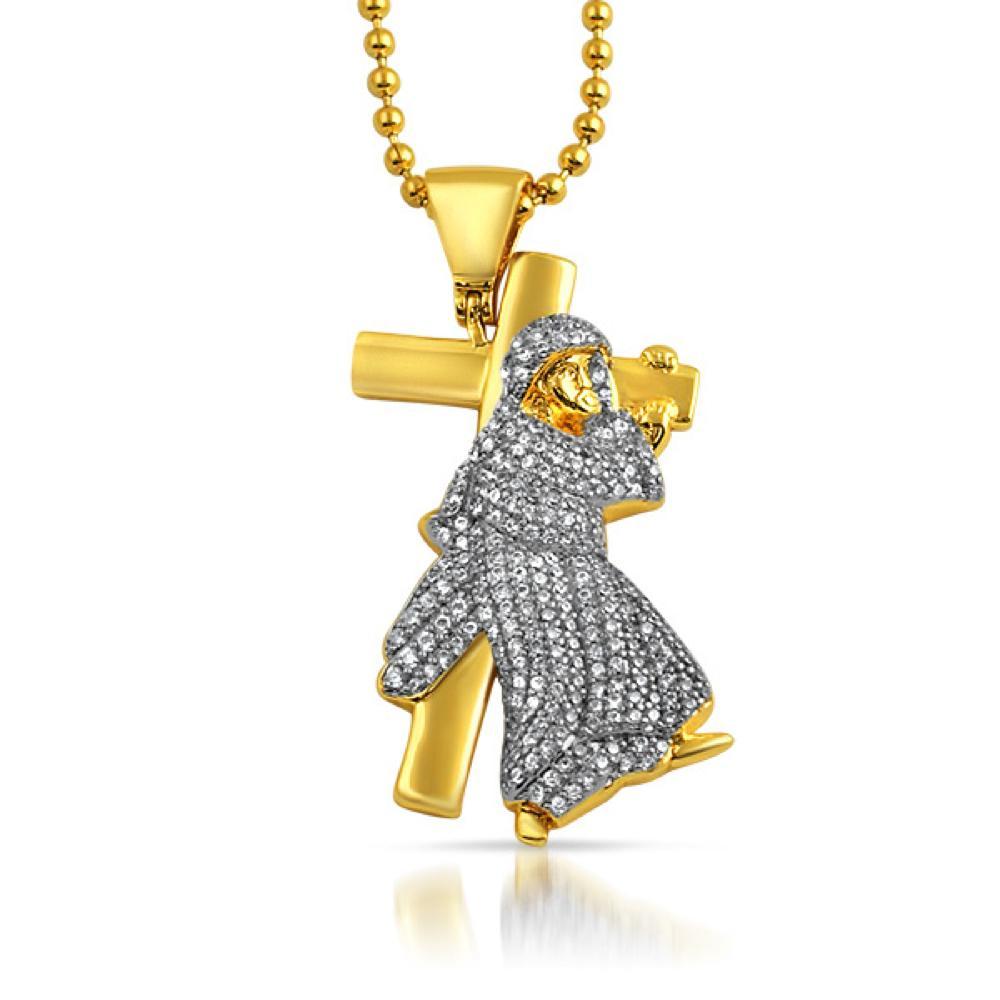 Jesus Carrying Cross Gold CZ Bling Bling Pendant Pendant Only HipHopBling