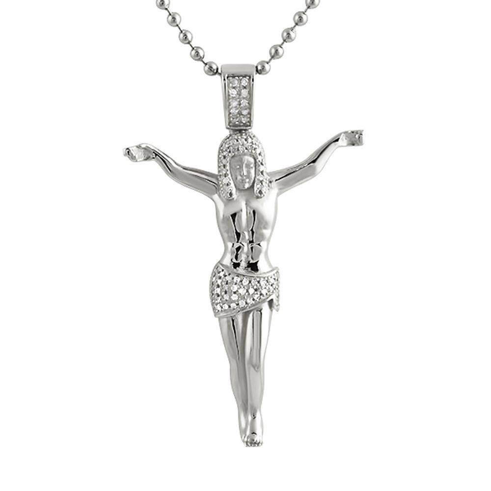 Jesus Crucifix .45cttw Diamond Pendant .925 Sterling Silver Pendant Only HipHopBling