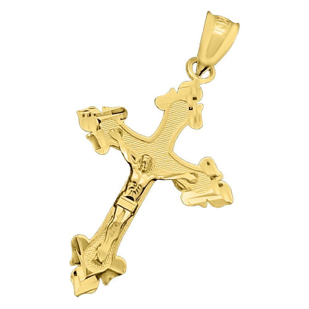 Jesus Crucifix Arrow Cross DC 10K Yellow Gold Pendant HipHopBling