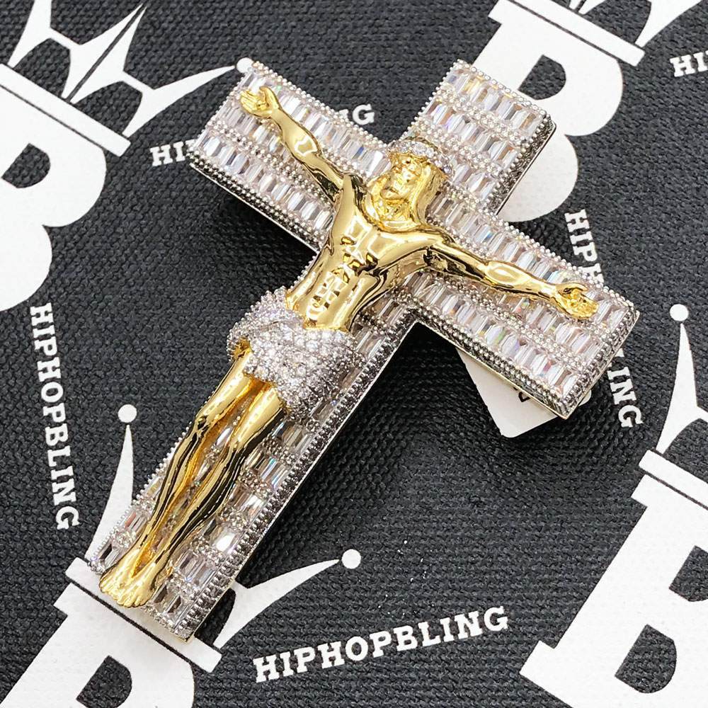 Jesus Crucifix Baguette Cross CZ Hip Hop Bling Bling Pendant HipHopBling