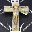 Jesus Crucifix Baguette Cross CZ Hip Hop Bling Bling Pendant Yellow Gold HipHopBling