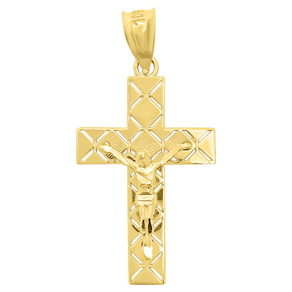 Jesus Crucifix Block DC 10K Yellow Gold Pendant HipHopBling