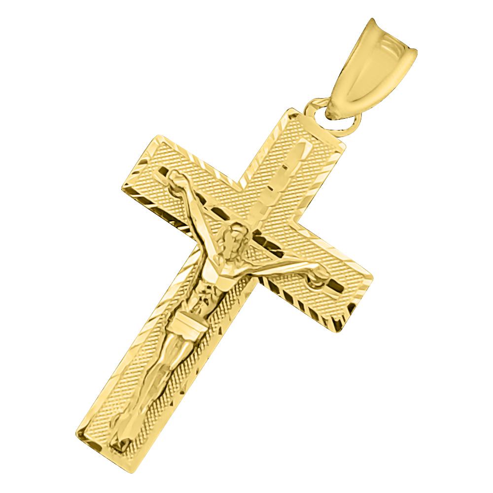 Jesus Crucifix Clean Cross DC 10K Yellow Gold Pendant HipHopBling