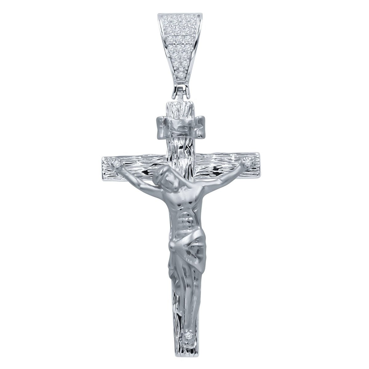Jesus Crucifix CZ Iced Out Pendant .925 Sterling Silver White Gold HipHopBling