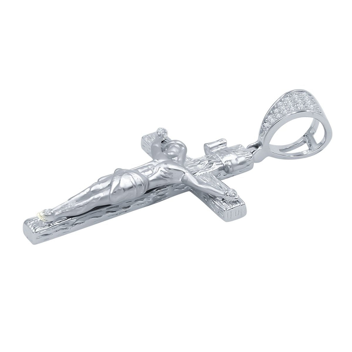 Jesus Crucifix CZ Iced Out Pendant .925 Sterling Silver White Gold HipHopBling