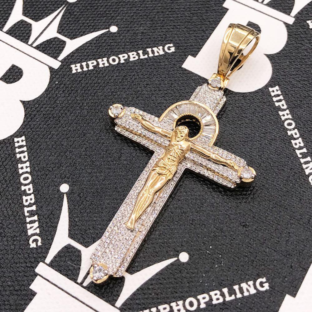 Jesus Crucifix Diamond Pendant 2.28 Carat 10K Yellow Gold HipHopBling