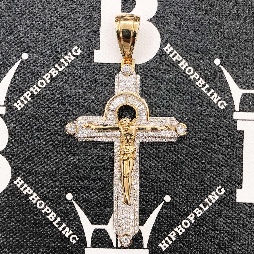 Jesus Crucifix Diamond Pendant 2.28 Carat 10K Yellow Gold HipHopBling