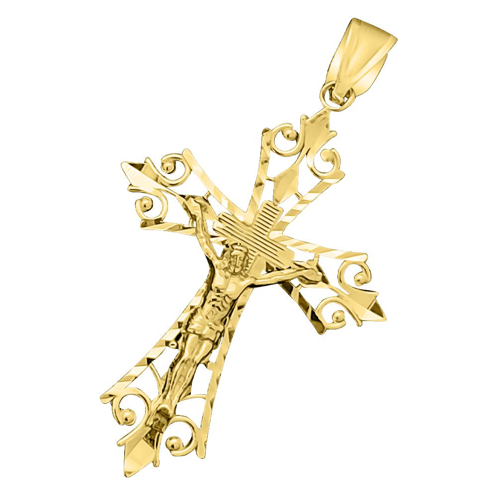 Jesus Crucifix Filgaree DC 10K Yellow Gold Pendant HipHopBling