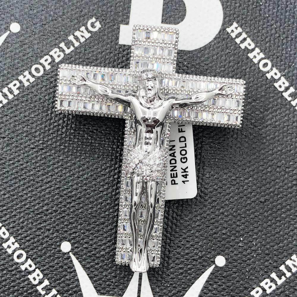 Jesus Crucifix Medium Baguette CZ Hip Hop Bling Bling Pendant Rose Gold HipHopBling