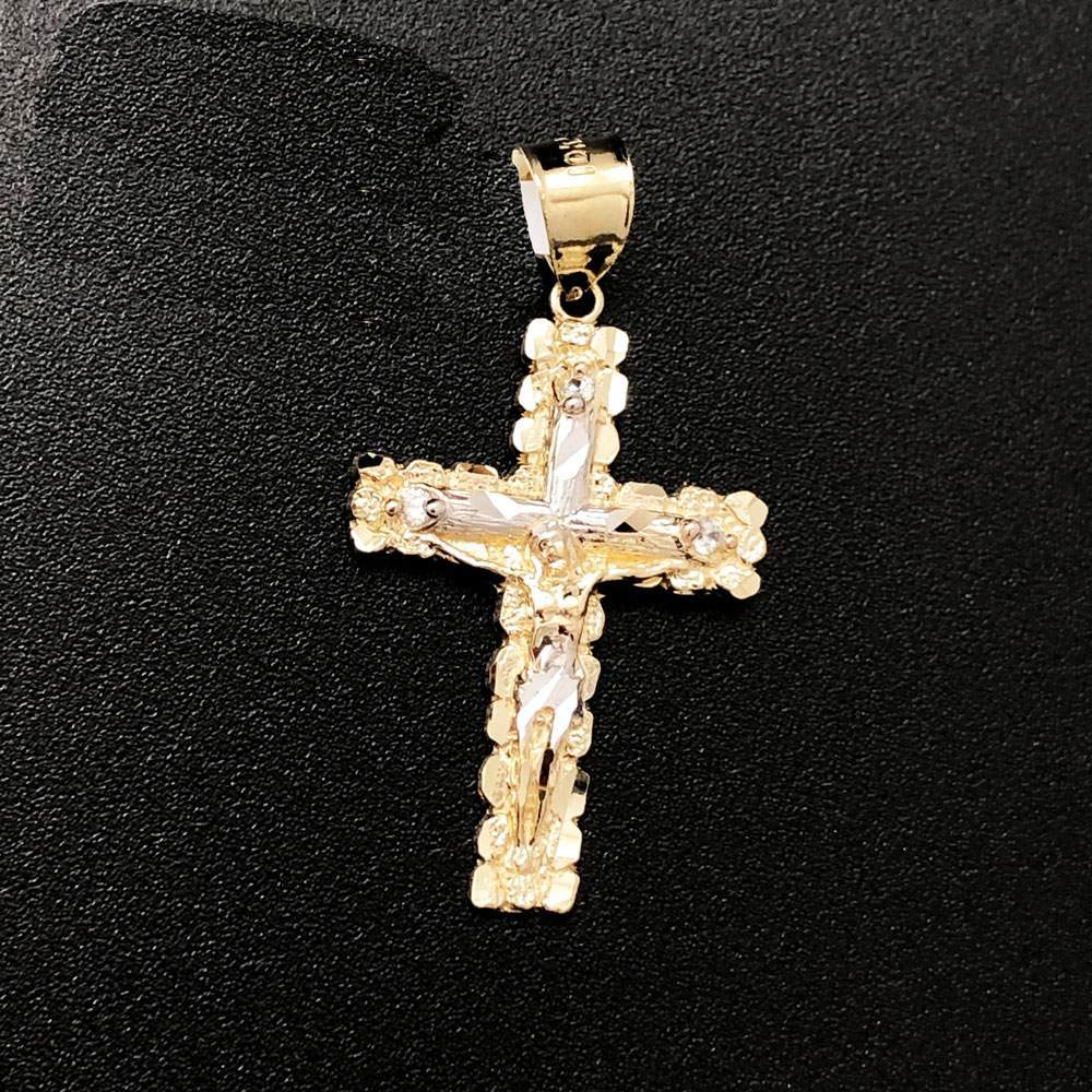 Jesus Crucifix Nugget Cross Medium DC 10K Yellow Gold Pendant HipHopBling