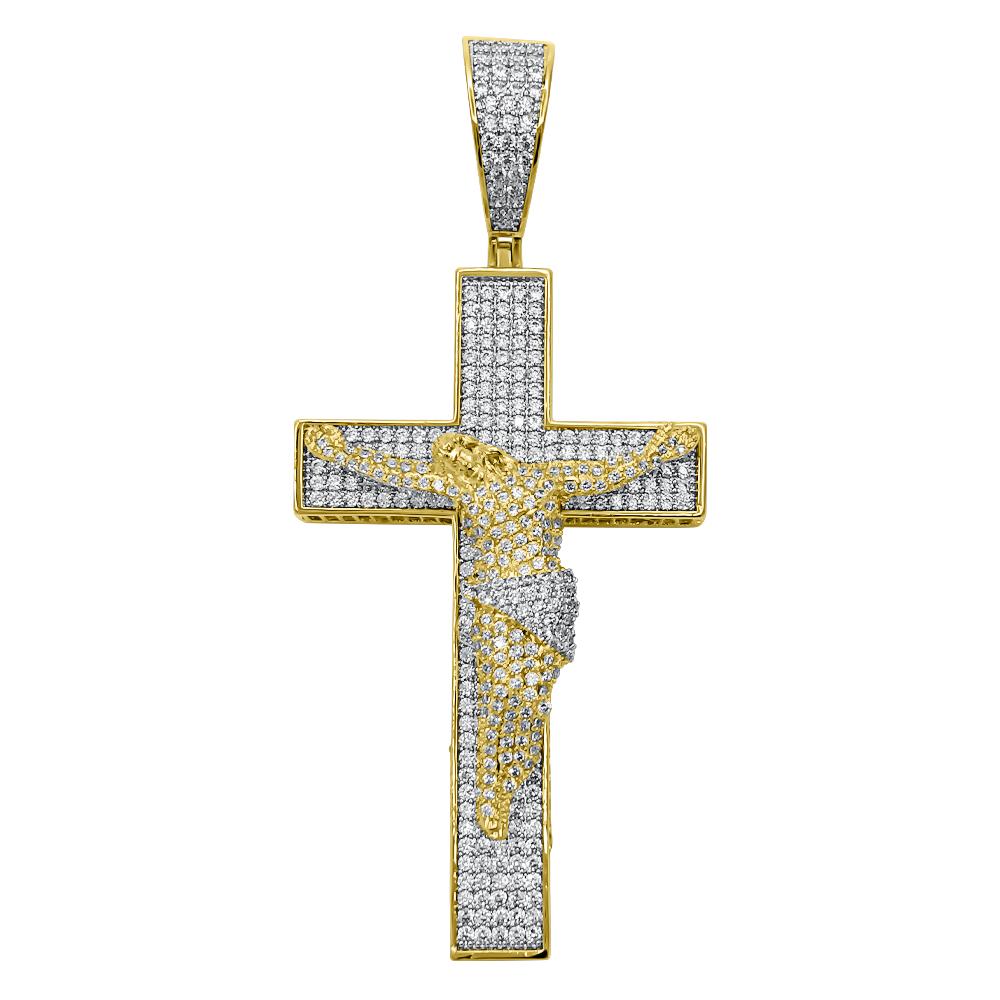 Jesus Crucifix Pave Cross CZ Hip Hop Iced Out Pendant HipHopBling