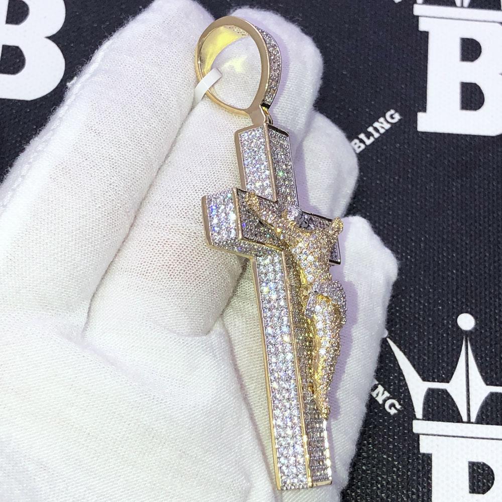 Jesus Crucifix Pave Cross CZ Hip Hop Iced Out Pendant Yellow Gold HipHopBling