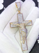Jesus Crucifix Pave Cross CZ Hip Hop Iced Out Pendant Yellow Gold HipHopBling