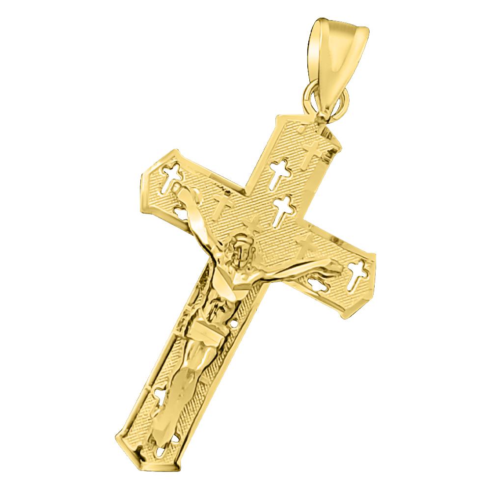 Jesus Crucifix Point Cross DC 10K Yellow Gold Pendant HipHopBling
