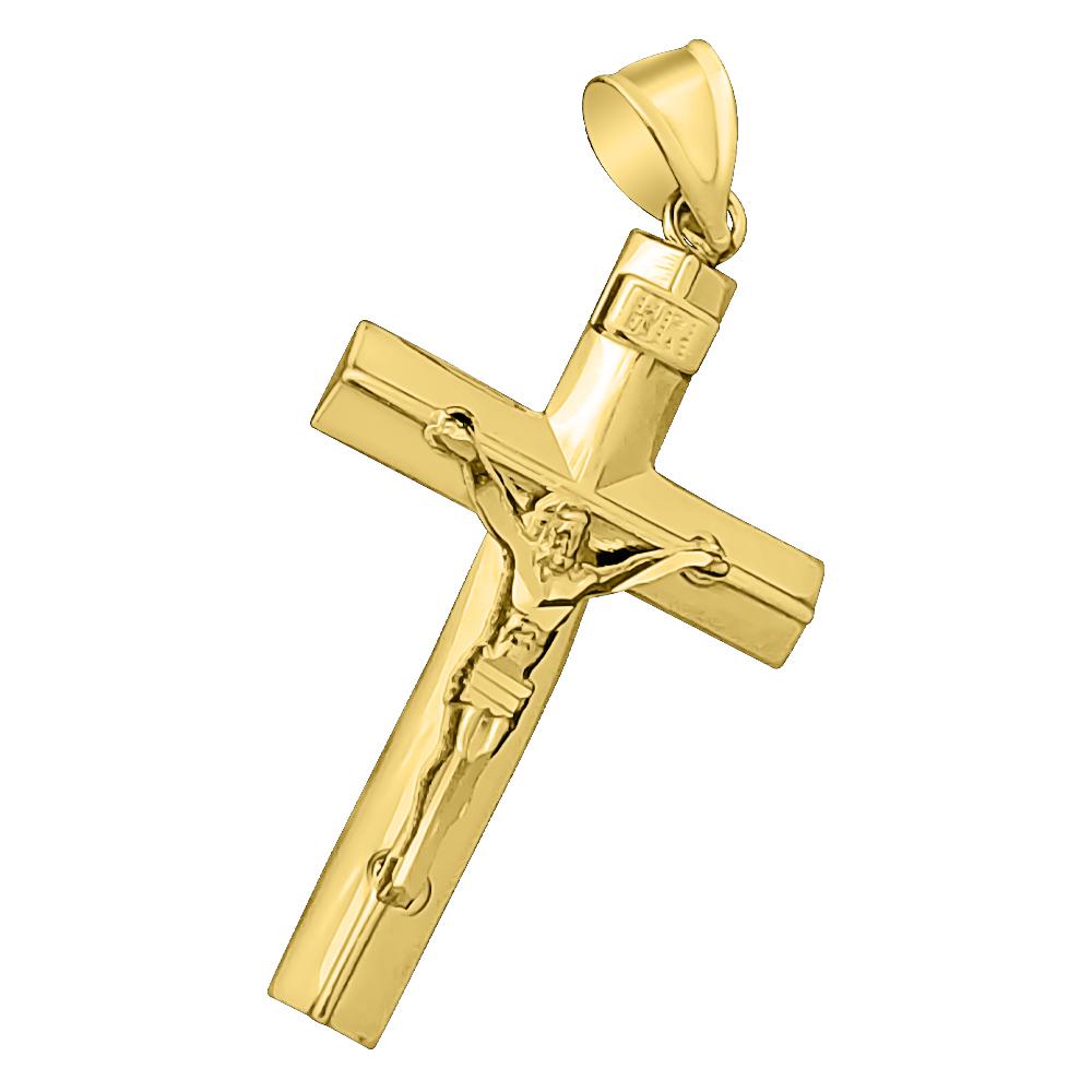 Jesus Crucifix Shiny Cross DC 10K Yellow Gold Pendant HipHopBling
