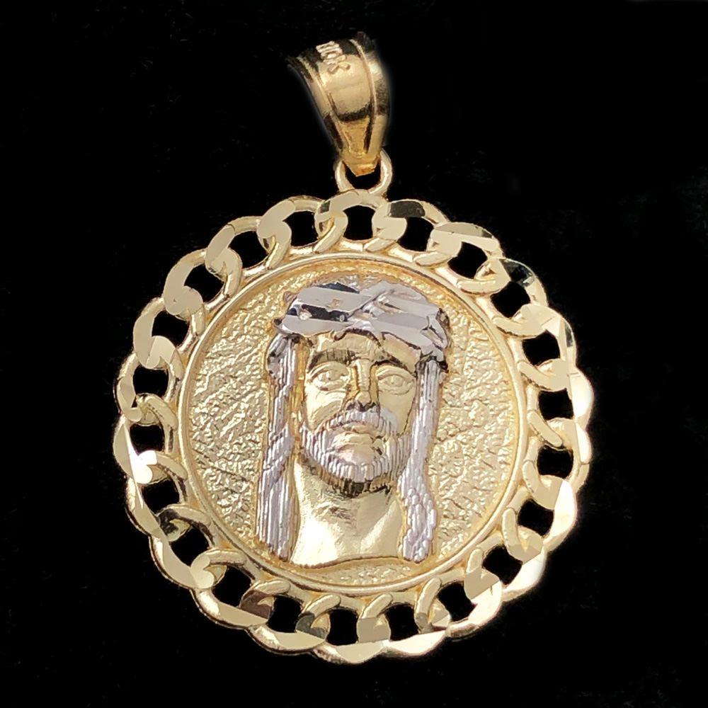 Jesus Cuban Link Circle DC 10K Yellow Gold Pendant HipHopBling