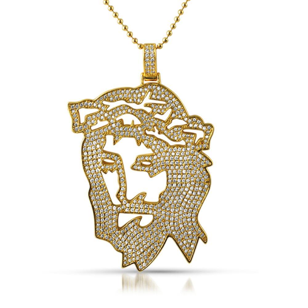 Jesus Cut Out Designer Gold CZ Pendant HipHopBling