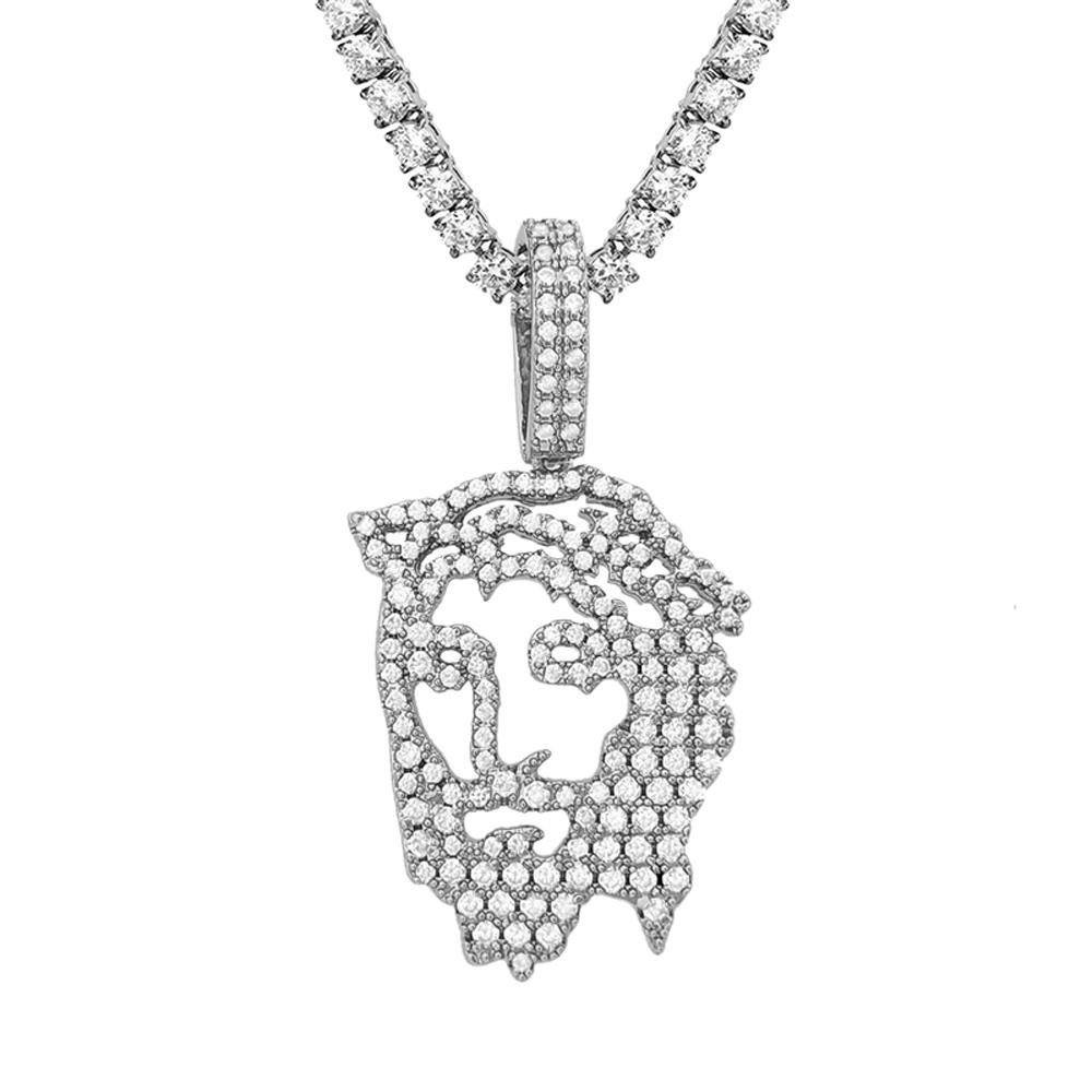 Jesus Face Outline Hip Hop Bling Bling Pendant White Gold HipHopBling