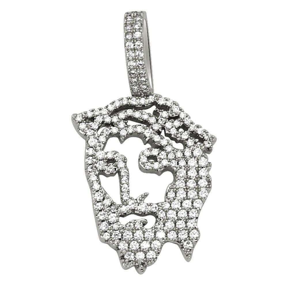 Jesus Face Outline Hip Hop Bling Bling Pendant White Gold HipHopBling