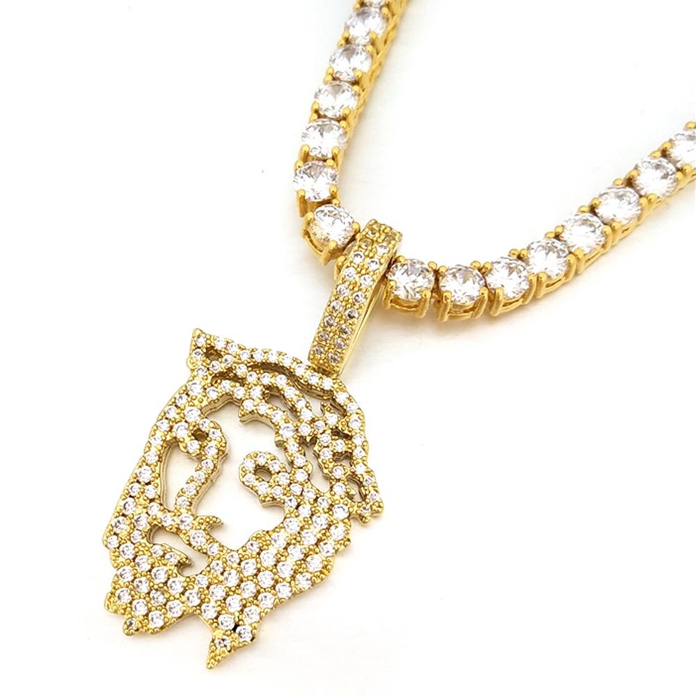 Jesus Face Outline Hip Hop Bling Bling Pendant Yellow Gold HipHopBling